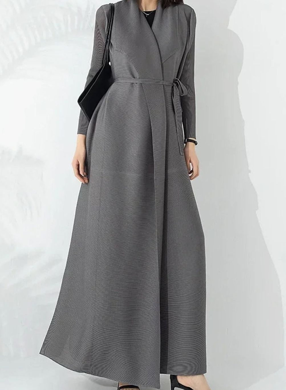 Women's Belted A-Line Maxi Coat Funnel Neck Full Length - Taupe