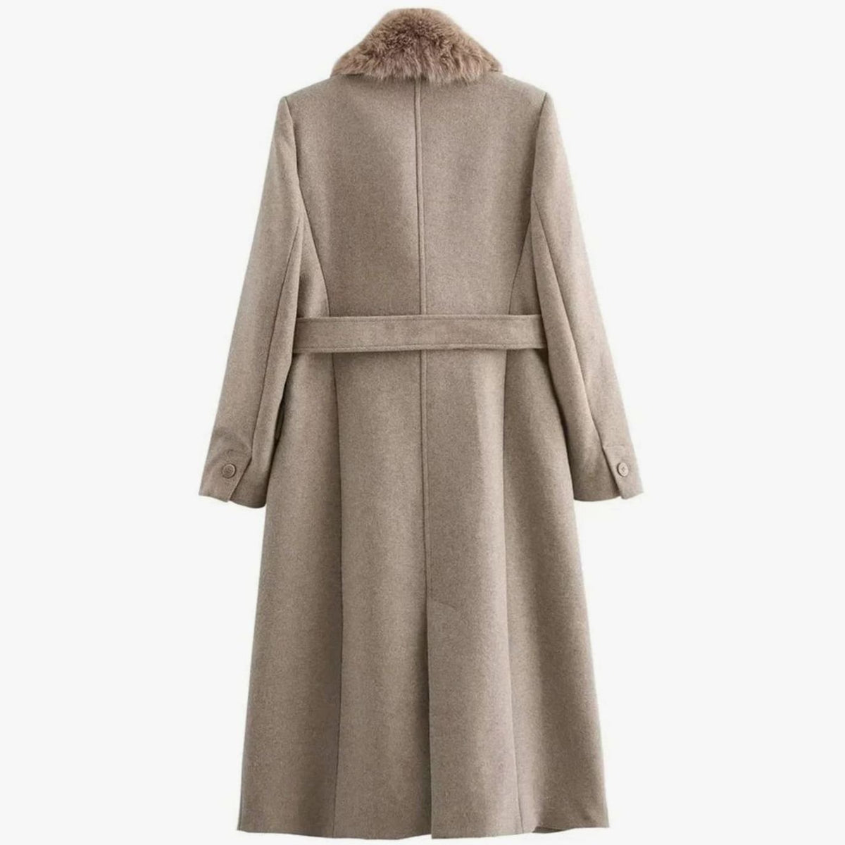 Women's Belted Faux Fur Collar Long Winter Coat