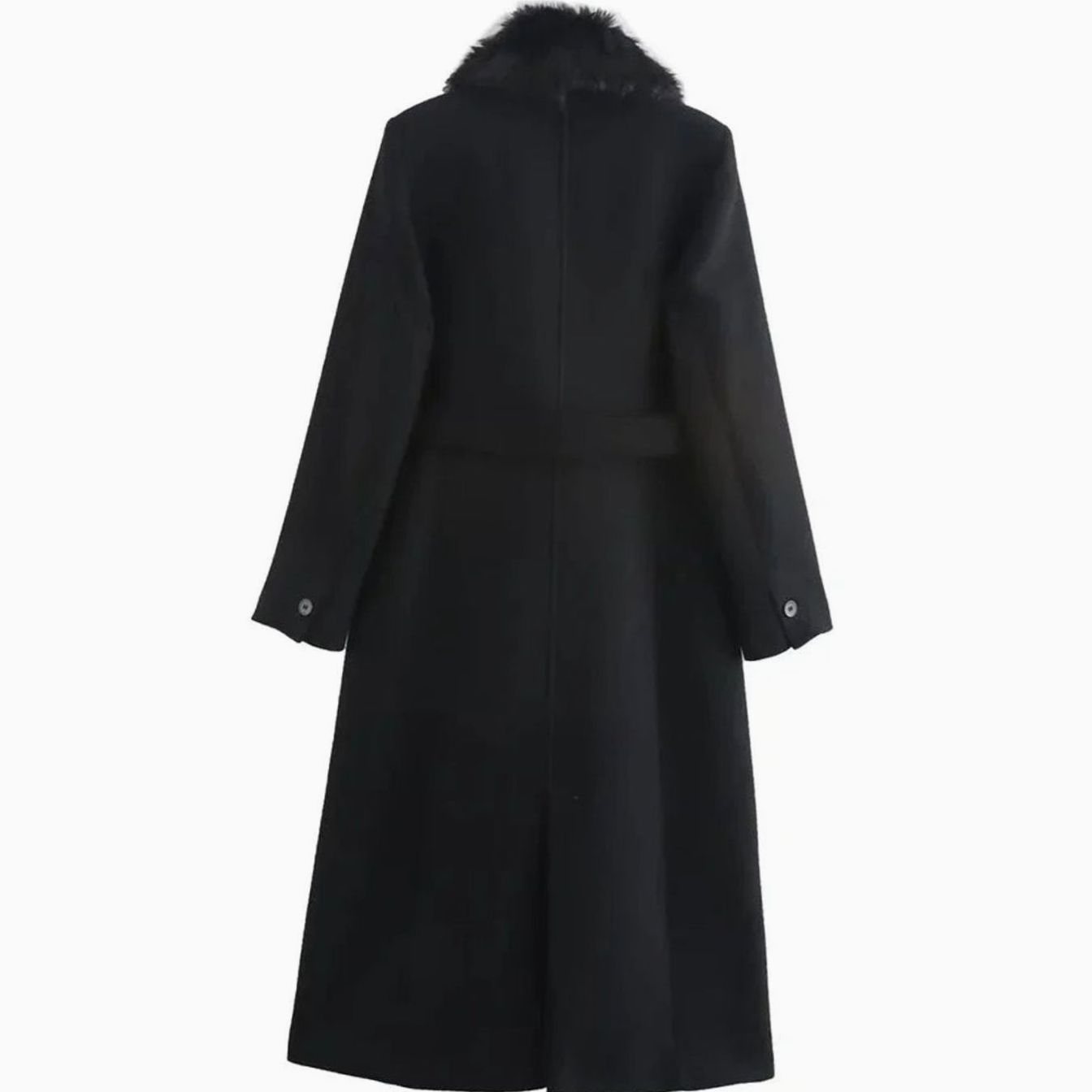 Women's Belted Faux Fur Collar Long Winter Coat