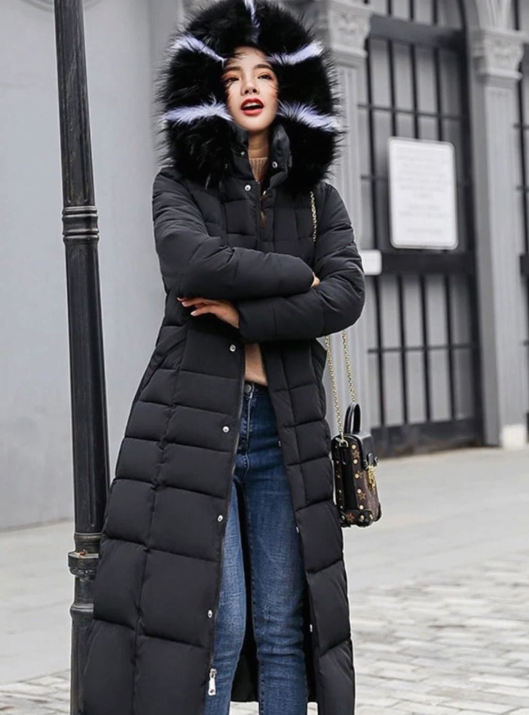 Women's Belted Hooded Maxi Quilted Puffer Coat - Black