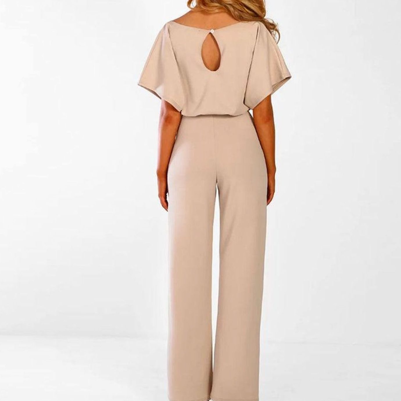 Women's Belted Wide Leg Coord Two-Piece Set Short Sleeve