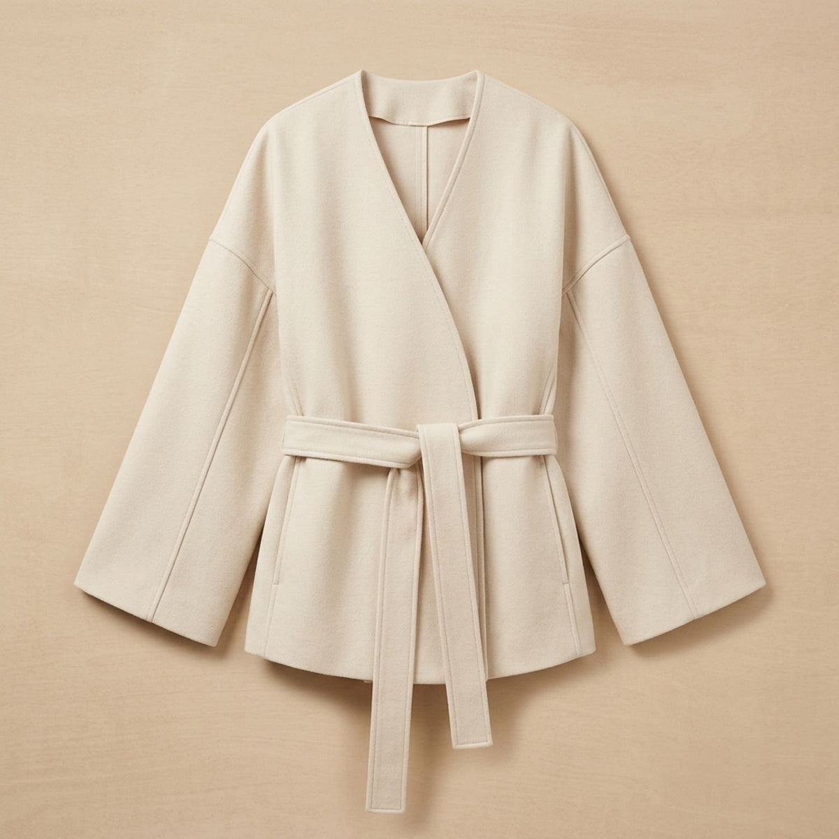 Women's Belted Wool Coat Elegant Tie-Waist Tailored Jacket