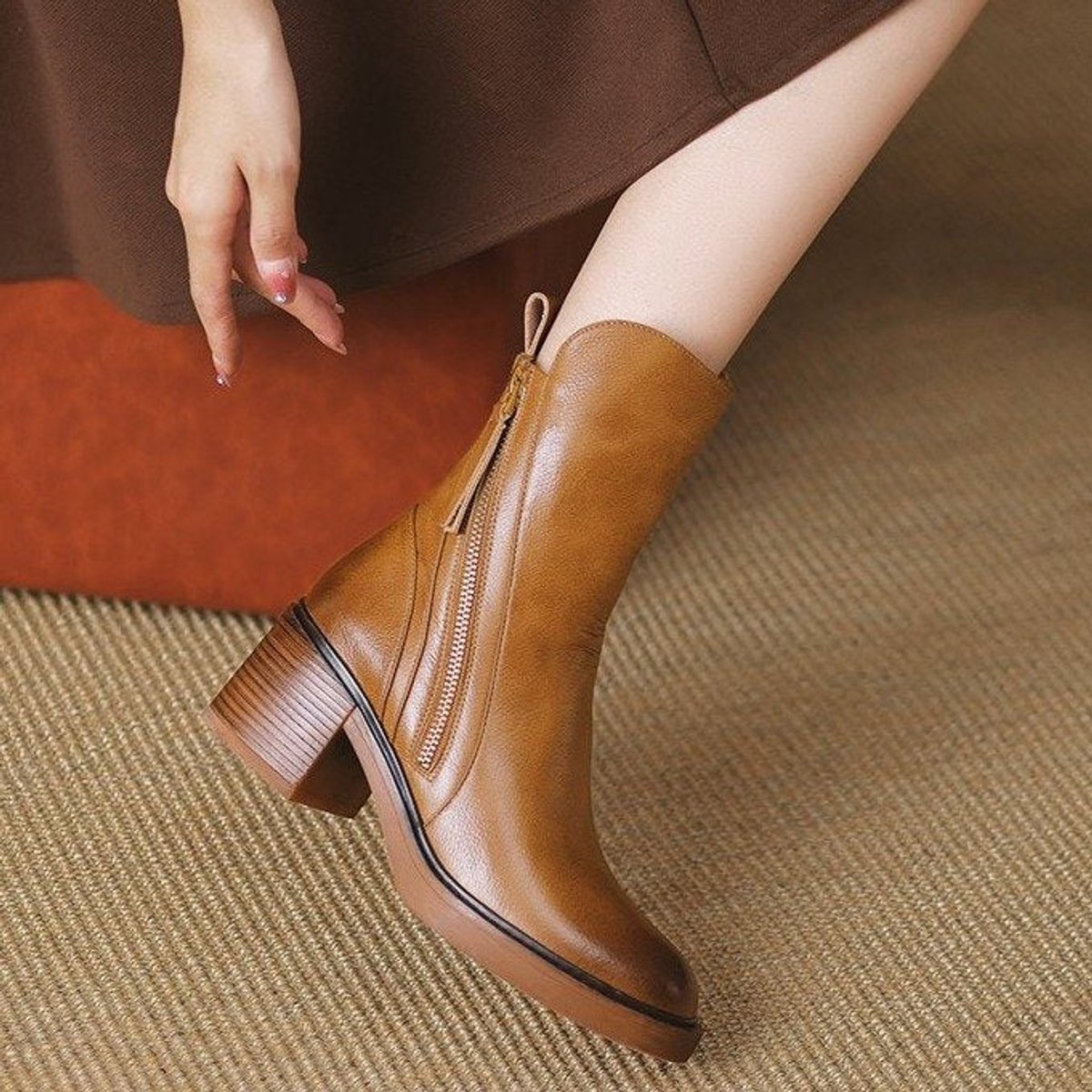 Women's Black Leather Side-Zip Ankle Boots