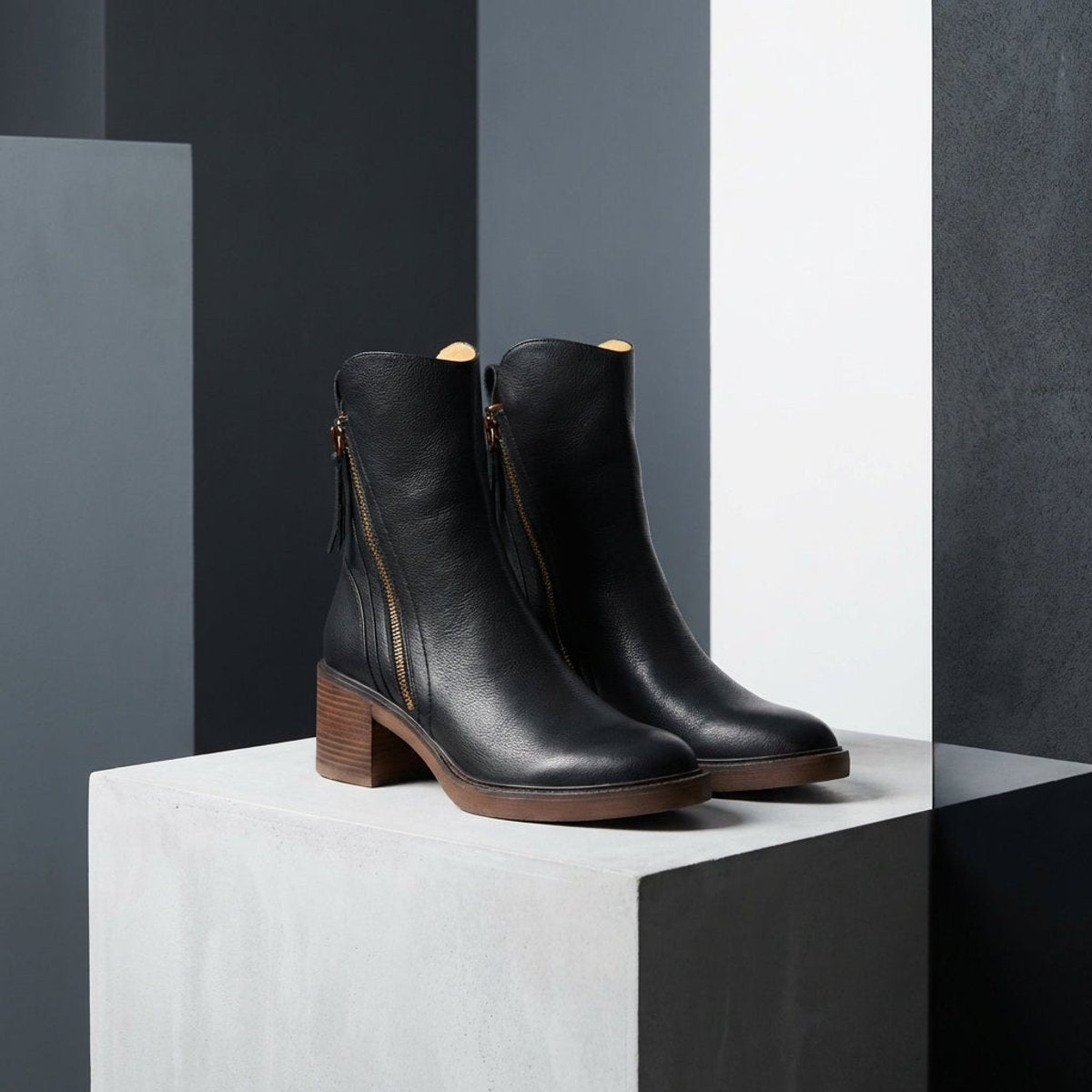 Women's Black Leather Side-Zip Ankle Boots