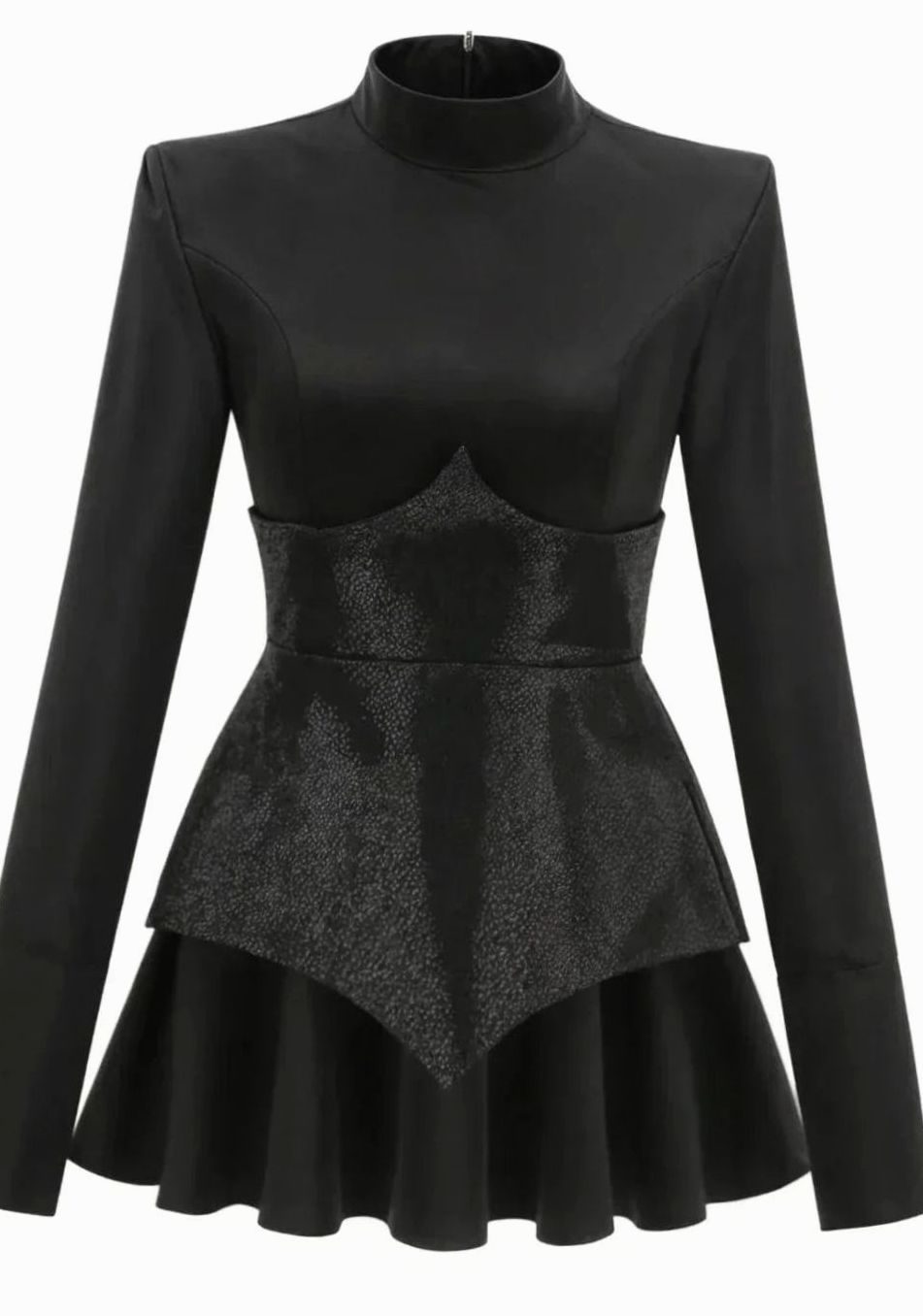 Women's Black Long-Sleeve Sequin Corset Mini Evening Dress
