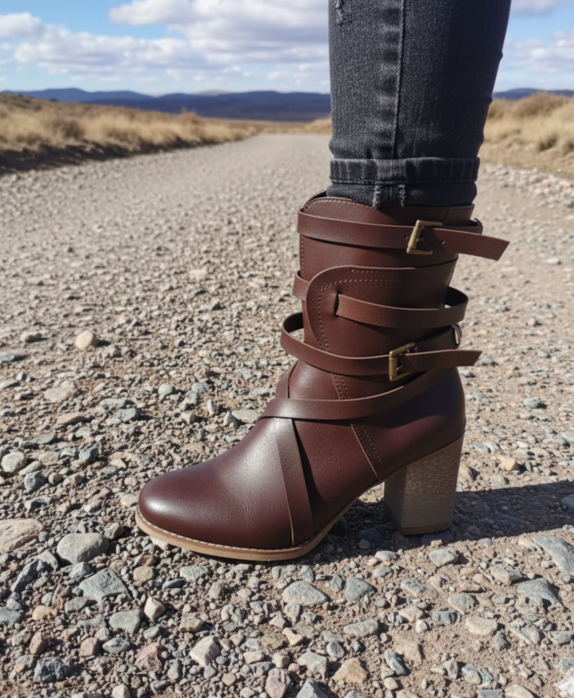 Women's Block-Heel Buckle-Strap Ankle Boots - Coffee