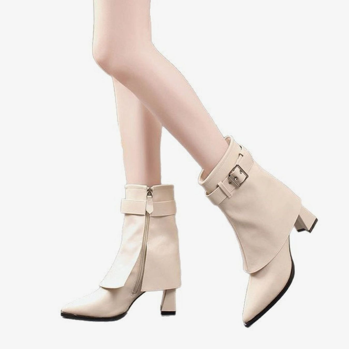 Women's Block Heel Buckle Strap Pointed Toe Ankle Boots
