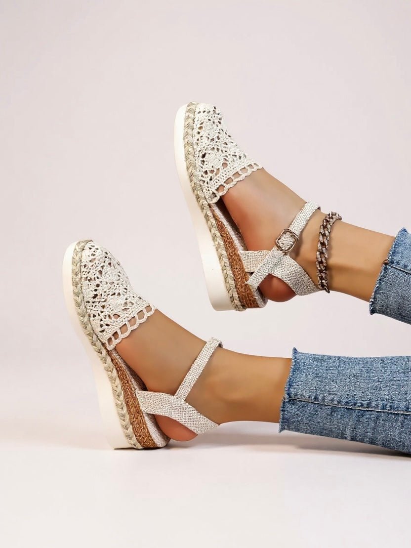 Women's Boho Crochet Ankle-Strap Espadrille Platform Sandals