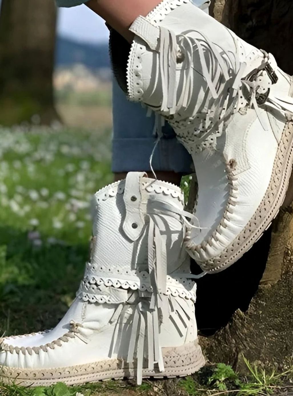 Women's Boho Fringe Suede Slip-On Ankle Boots