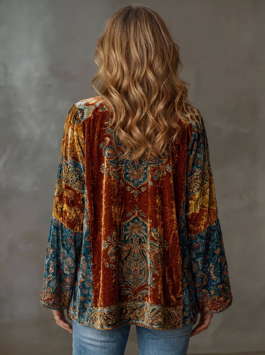 Women's Boho Quilted Jacket Loose Kimono Lightweight Outerwear
