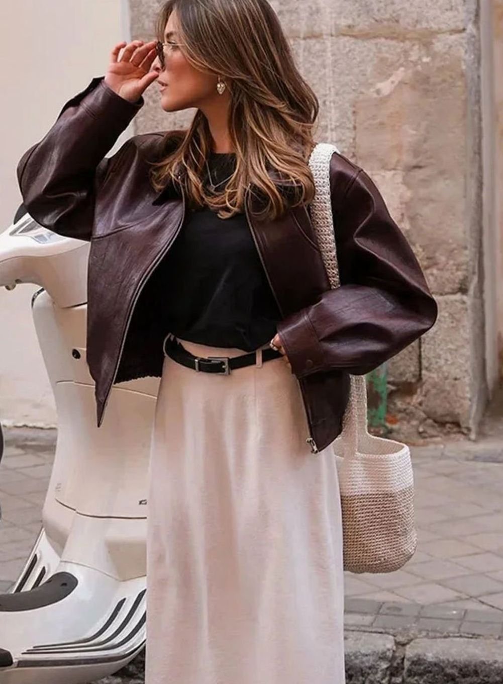 Women's Burgundy Faux Leather Zip-Up Bomber Jacket