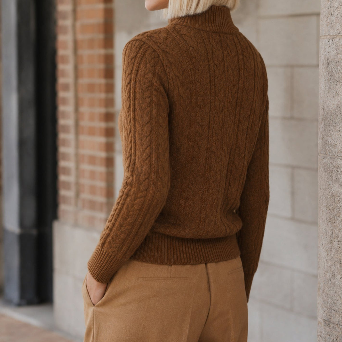 Women's Cable-Knit Cashmere Blend Buttoned Slim Jumper