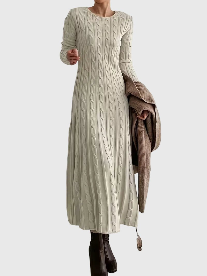 Women's Cable-Knit Long-Sleeve Maxi Jumper Dress - Apricot