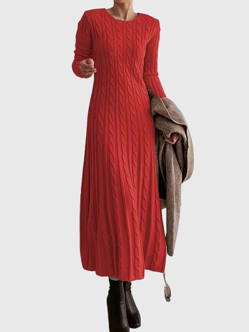 Women's Cable-Knit Long-Sleeve Maxi Jumper Dress - Red