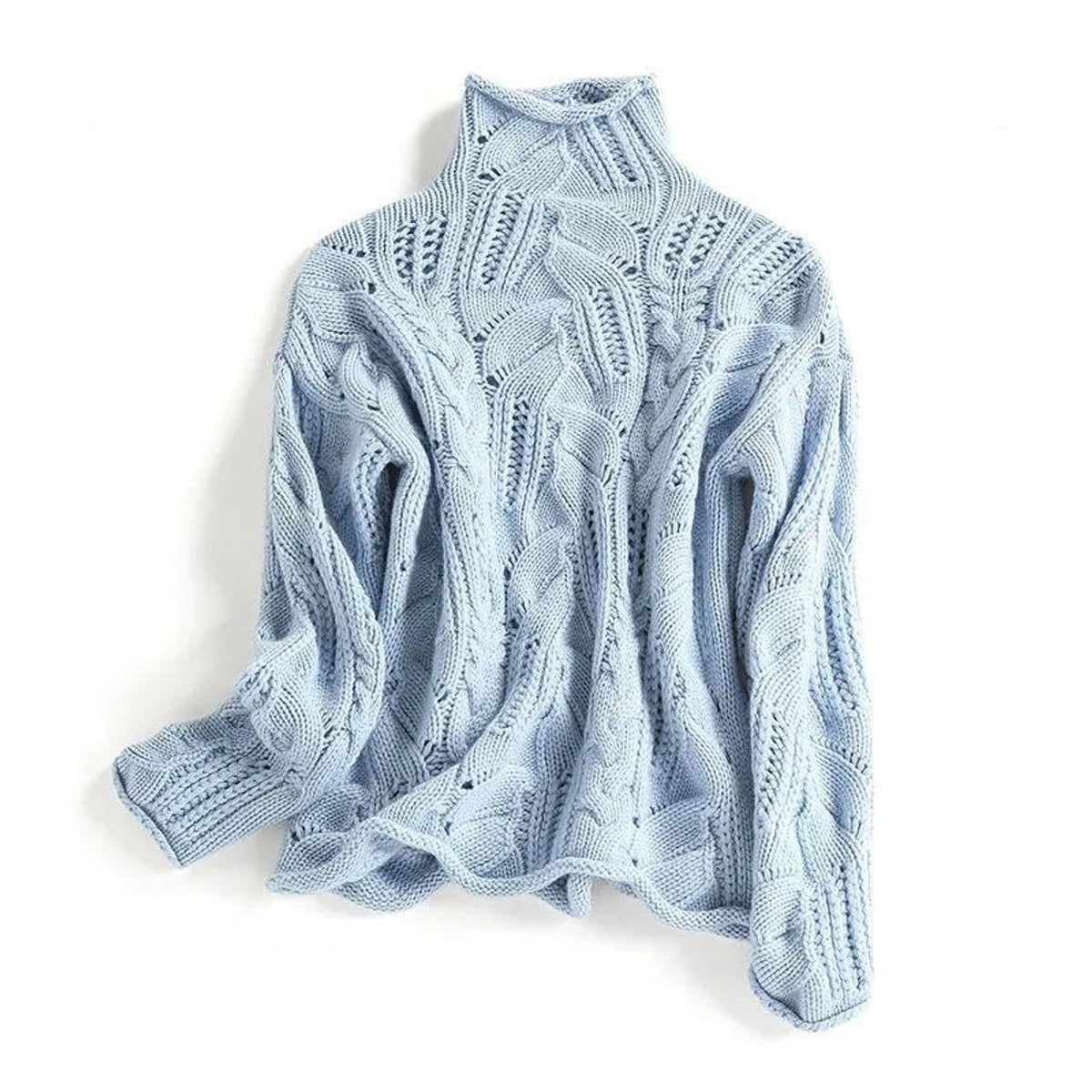 Women's Cable Knit Sweater Turtleneck Loose Fit Pullover Jumper - Blue
