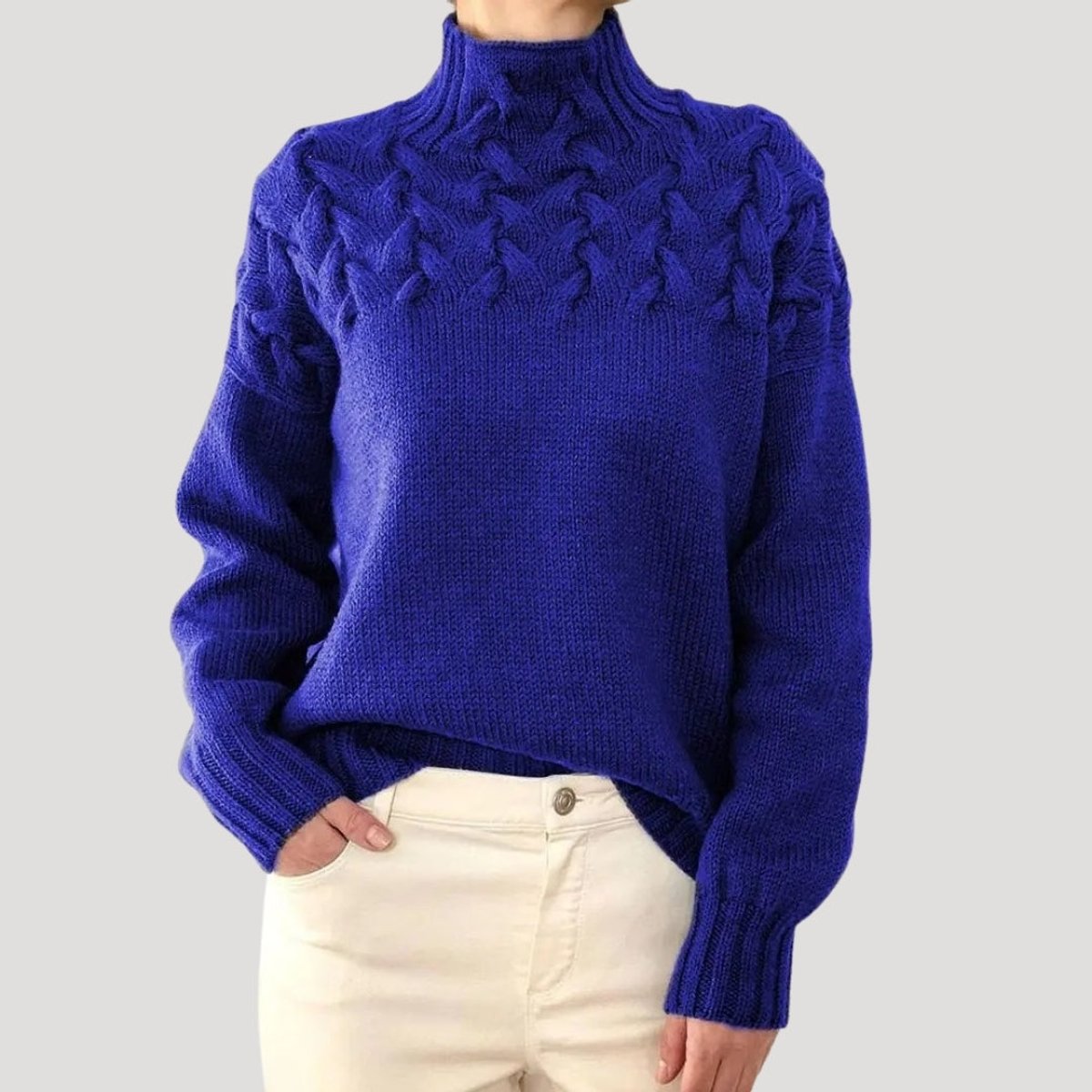 Women's Cable Knit Turtleneck Jumper Sweater - Blue