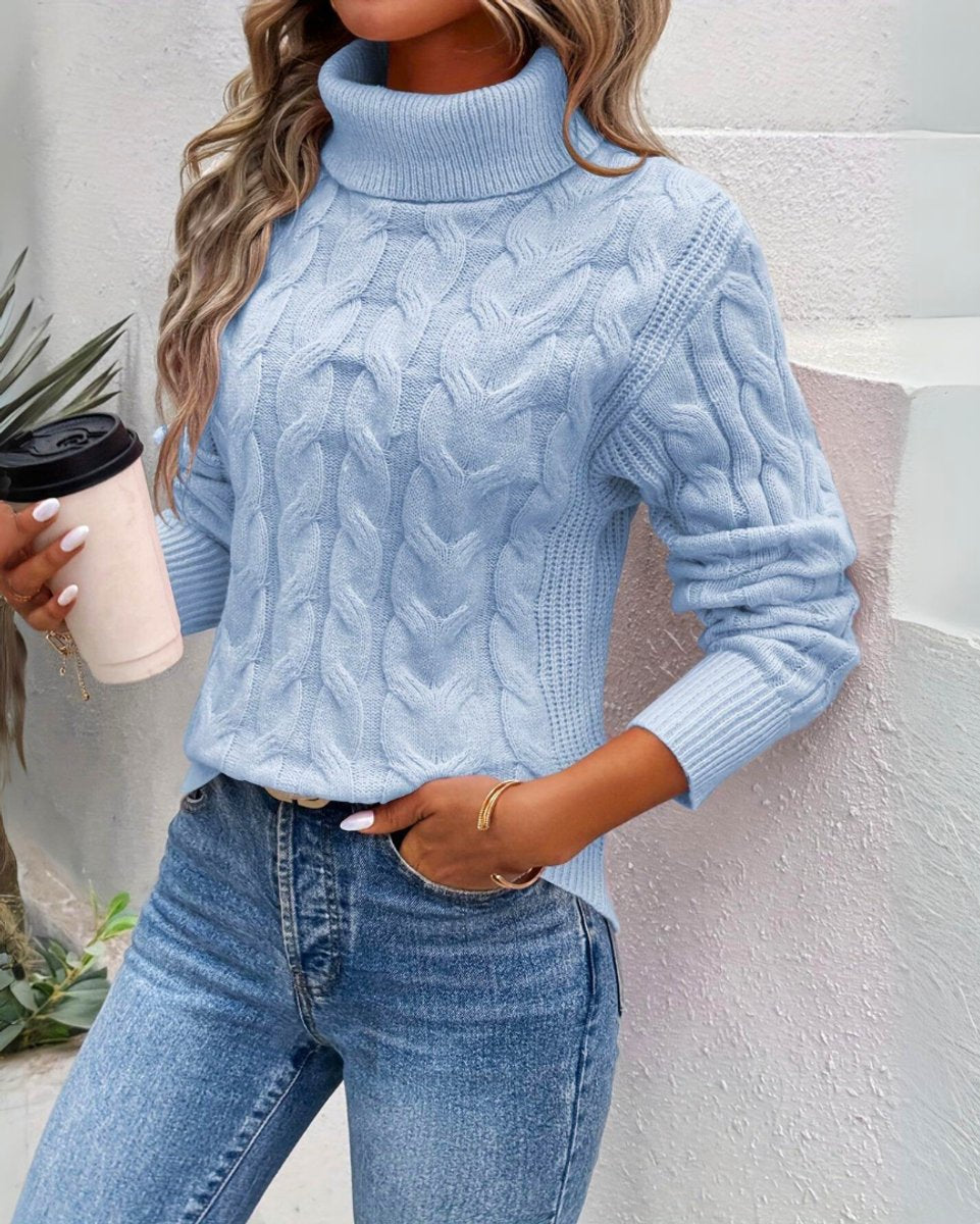 Women's Cable Knit Turtleneck Sweater Long Sleeve Jumper