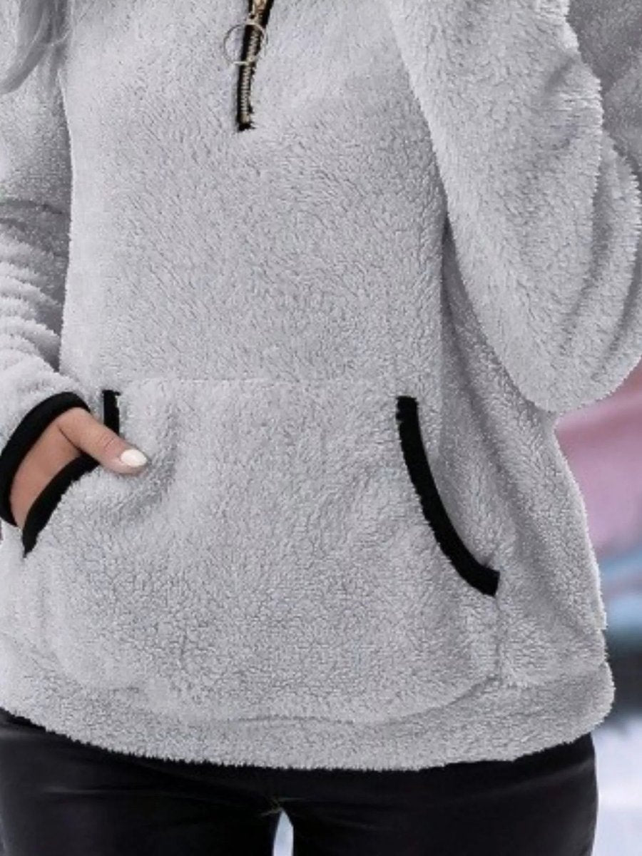 Womens Cardigan Fluffy Half-Zip Fleece Pullover Jumper