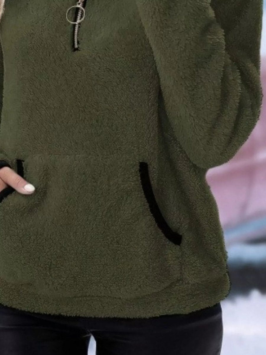 Womens Cardigan Fluffy Half-Zip Fleece Pullover Jumper