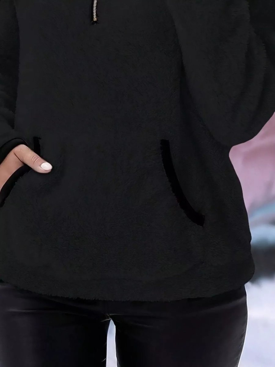 Womens Cardigan Fluffy Half-Zip Fleece Pullover Jumper