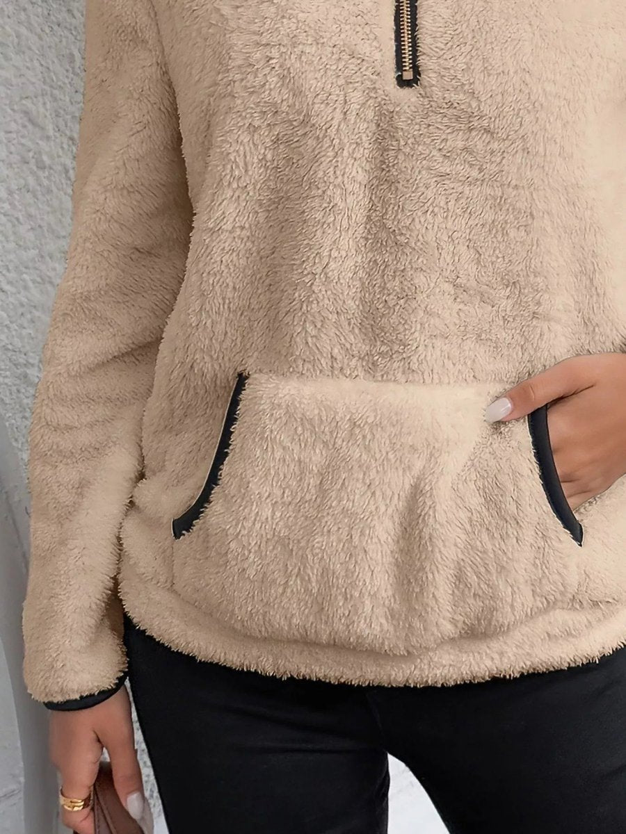 Womens Cardigan Fluffy Half-Zip Fleece Pullover Jumper