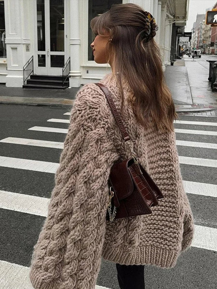 Women's Cardigan Oversized Chunky Cable-Knit Jumper
