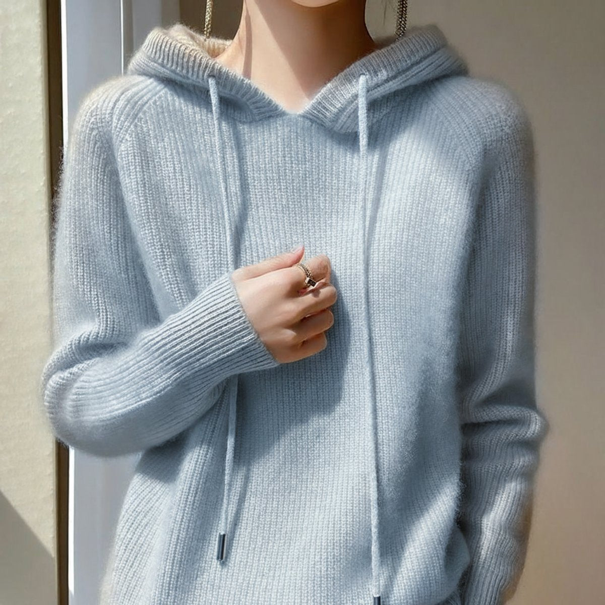 Women's Cashmere-Mink Soft-Touch Hooded Knit Jumper