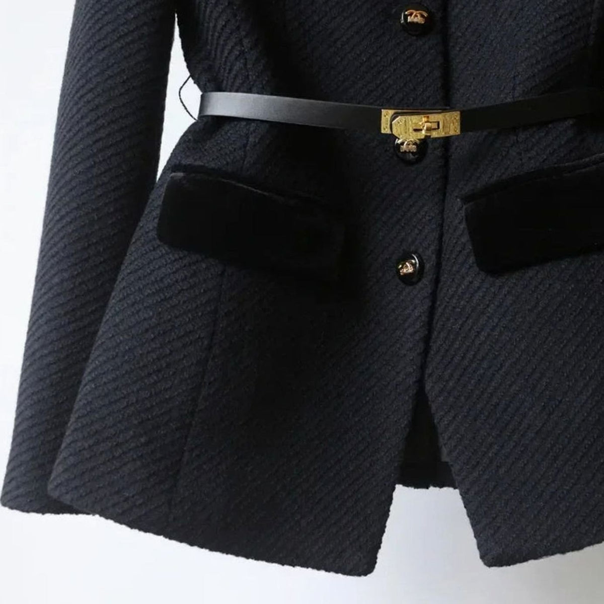 Women's Chic Belted Button-Detail Tailored Coat
