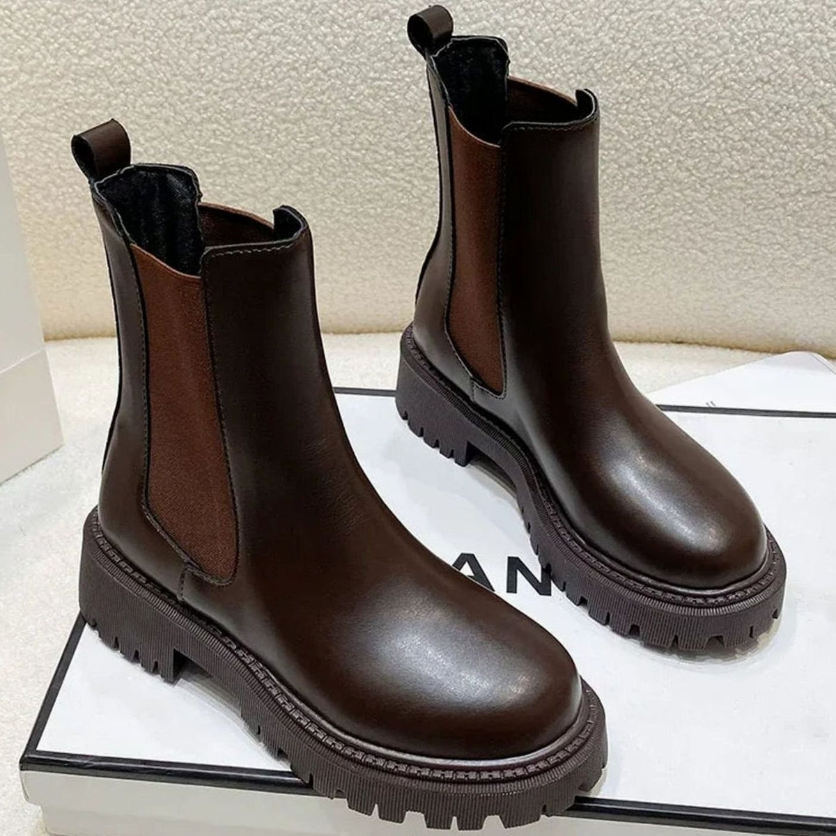 Women's Chunky-Sole Slip-On Chelsea Ankle Boots - Dark Brown