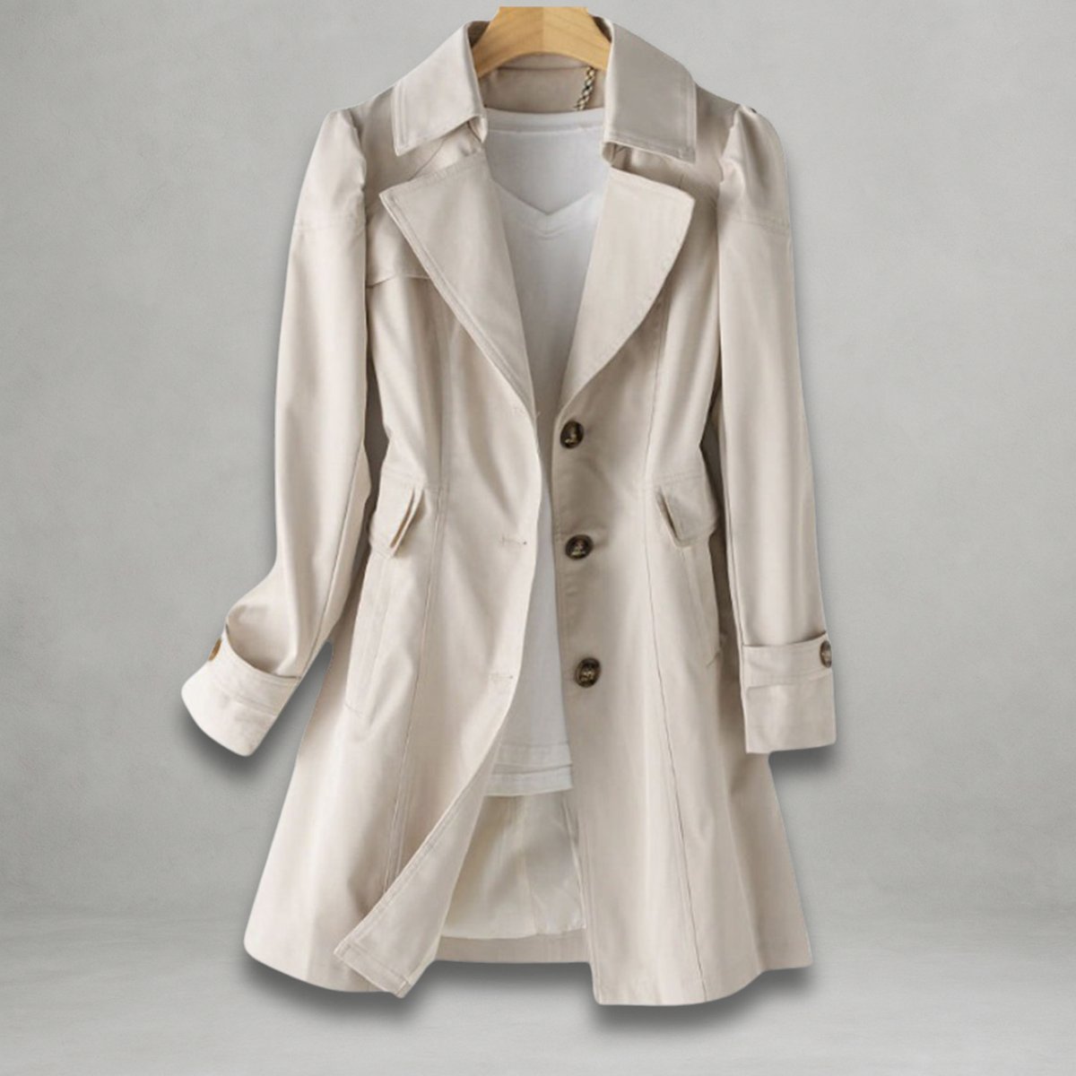 Women's Classic Belted Trench Coat Single-Breasted Longline - Beige