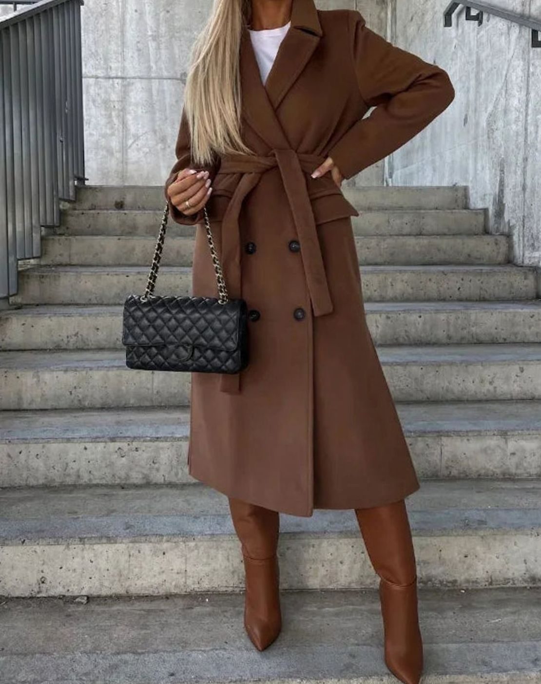 Women's Classic Long Double-Breasted Trench Coat - Brown
