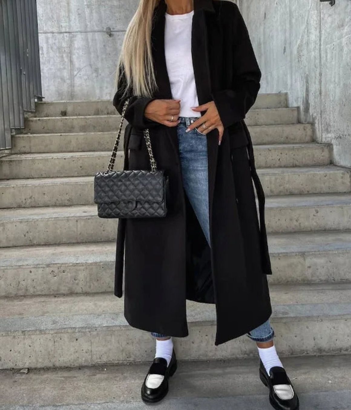 Women's Classic Long Double-Breasted Trench Coat - Black