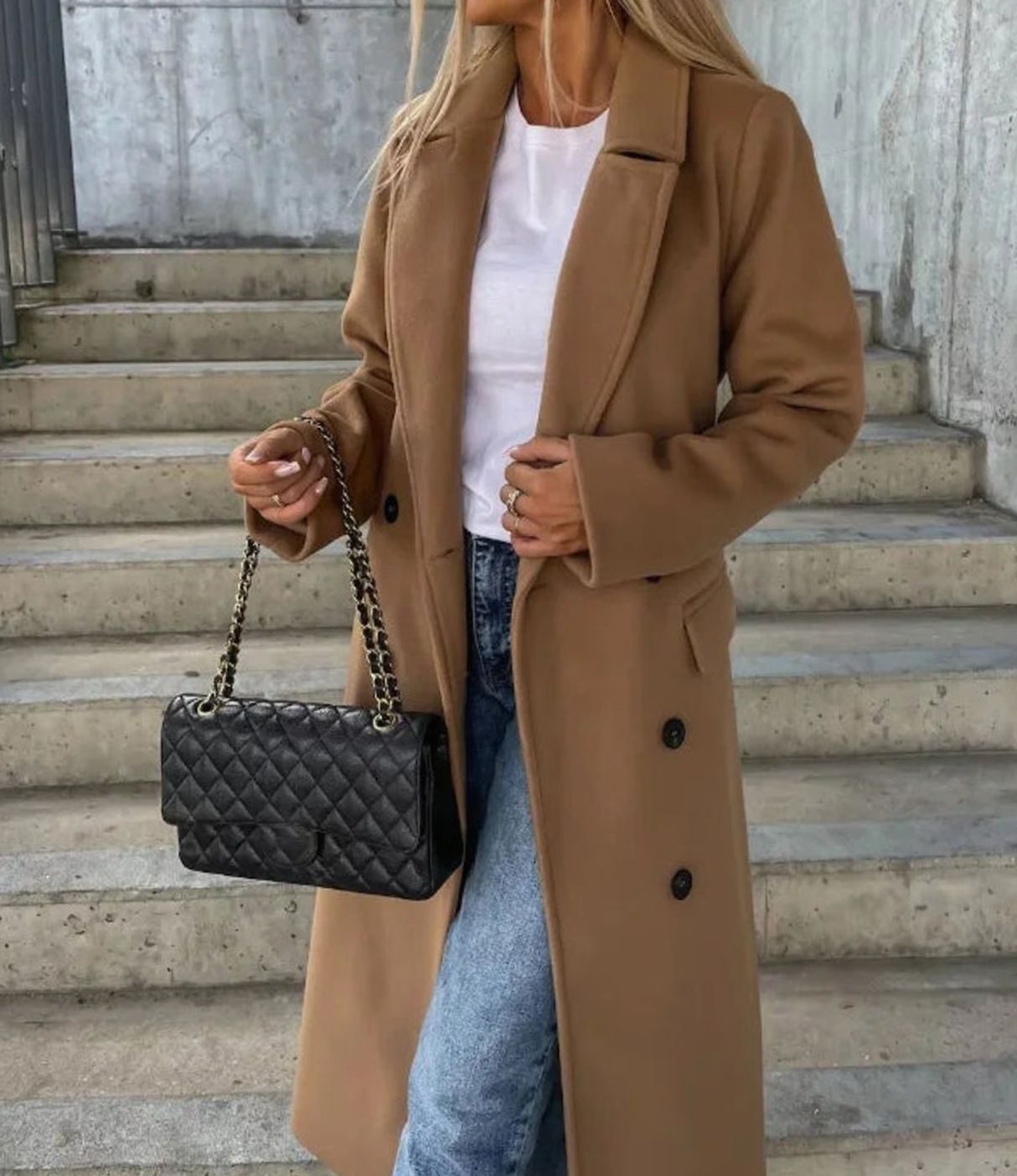Women's Classic Long Double-Breasted Trench Coat - Light Brown