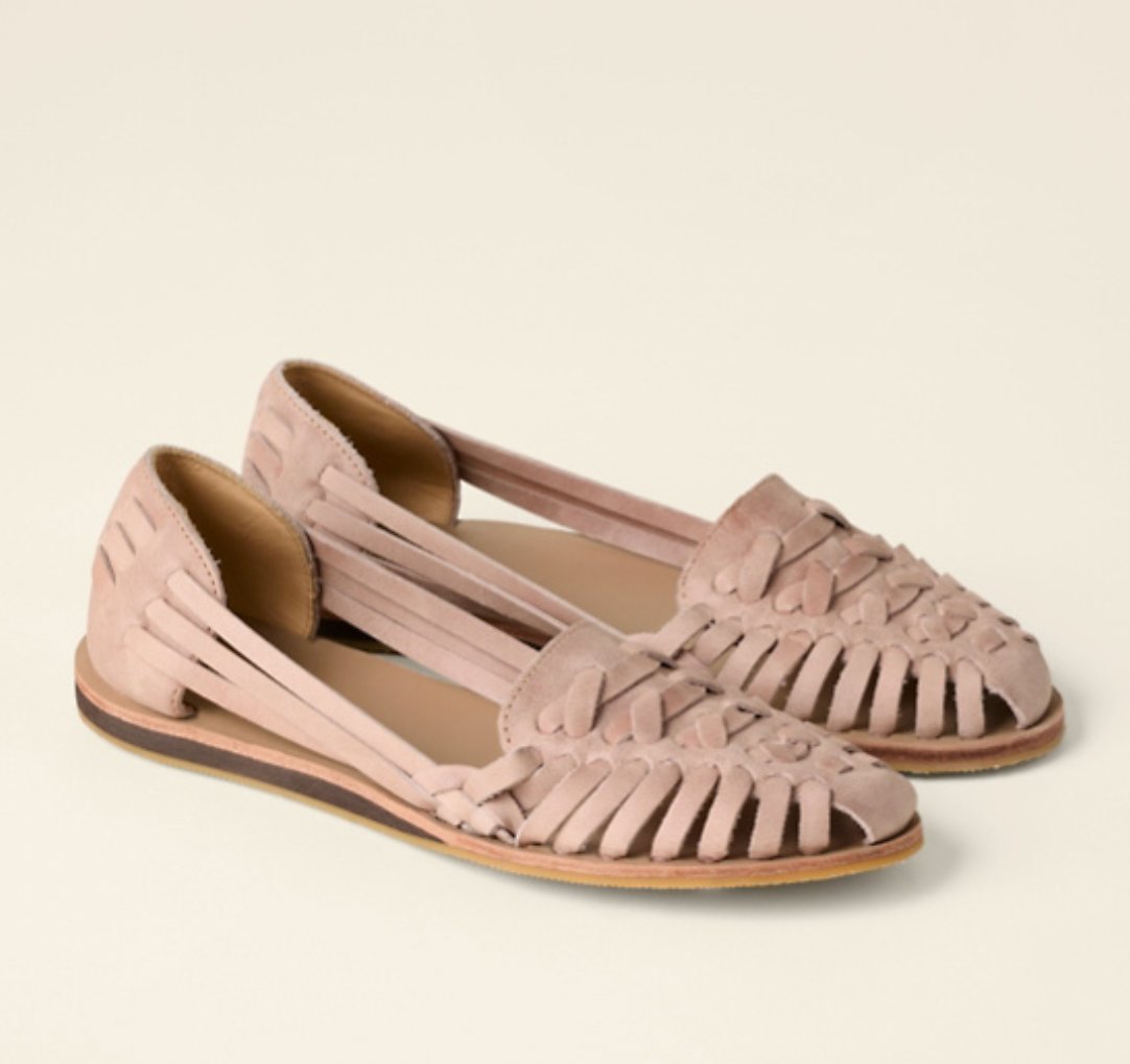 Women's Closed-Toe Woven Leather Slip-On Flat Sandals - Pink
