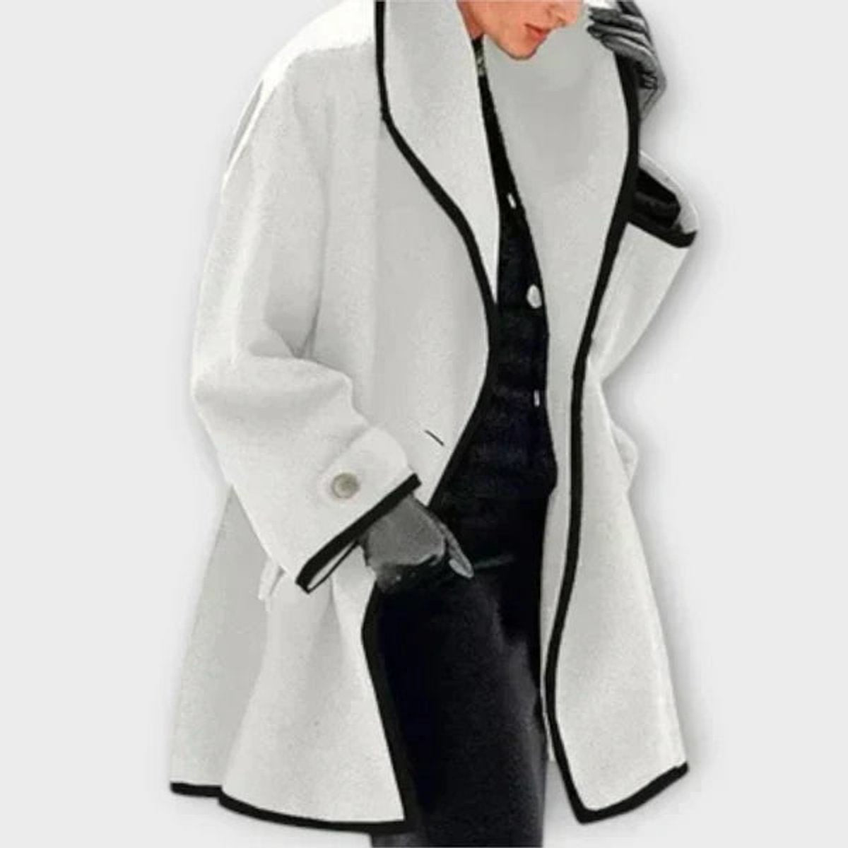 Women's Coat Oversized Wool-Blend Contrast-Trim Swing Coat - White