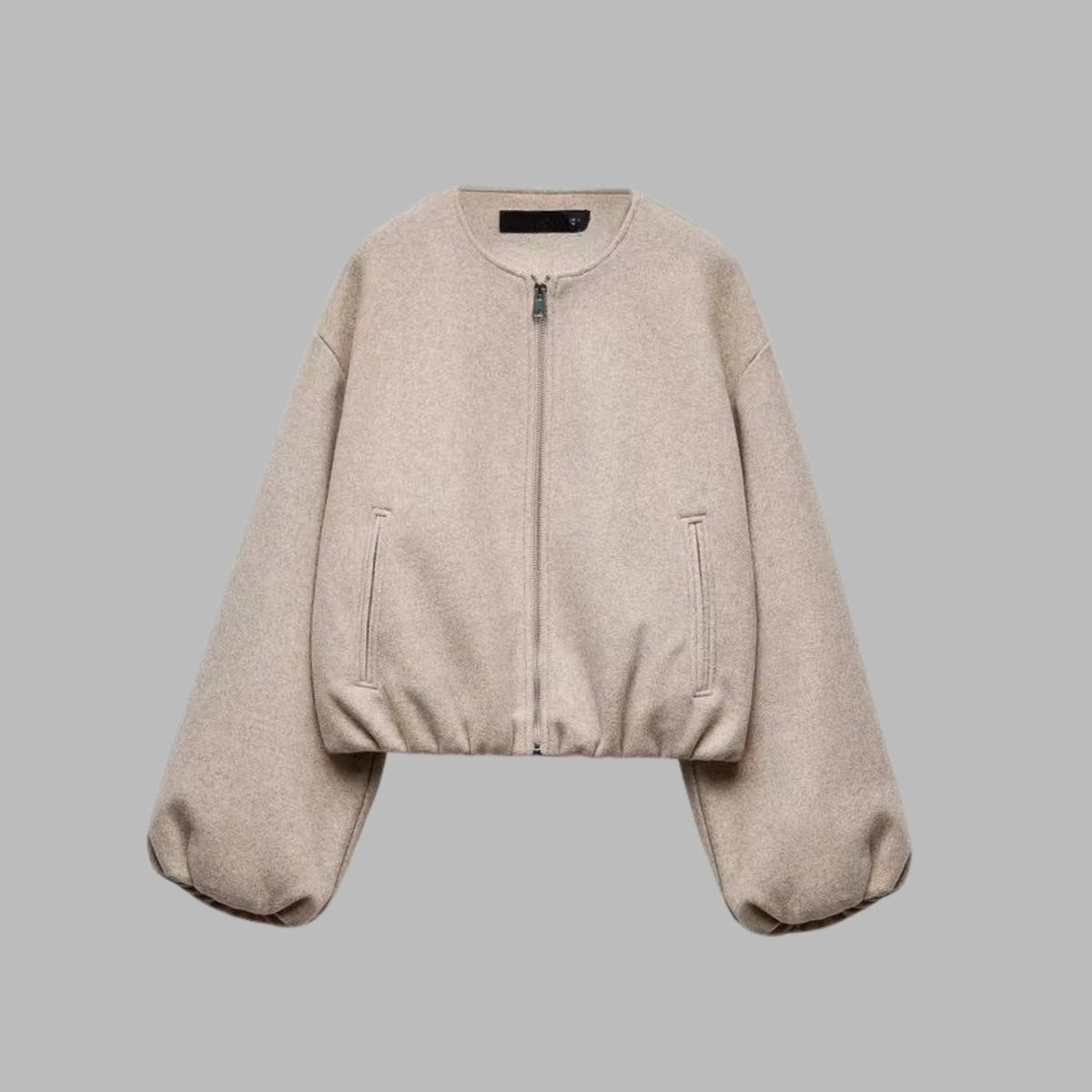 Women's Collarless Zip-Up Cropped Bomber Jacket - Khaki