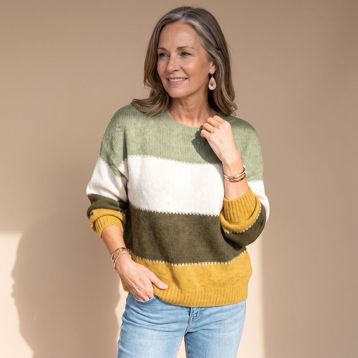 Women's Colorblock Long-Sleeve Knit Jumper Sweater - Yellow