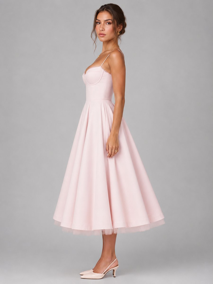 Women's Corset Sweetheart Midi Dress Full Pleated Skirt