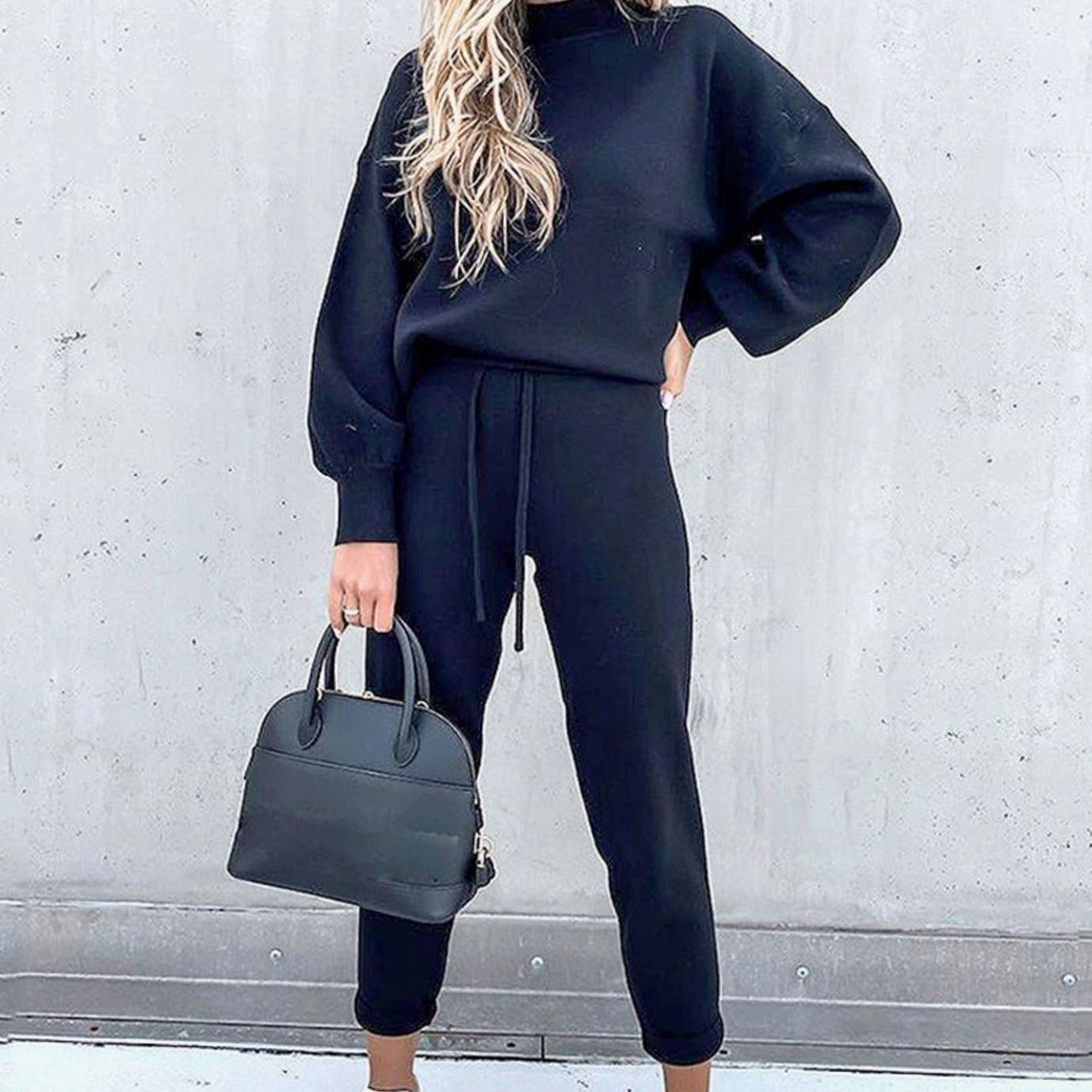 Women's Cosy Two-Piece Relaxed-Fit Drawstring Tracksuit Outfit - Blue
