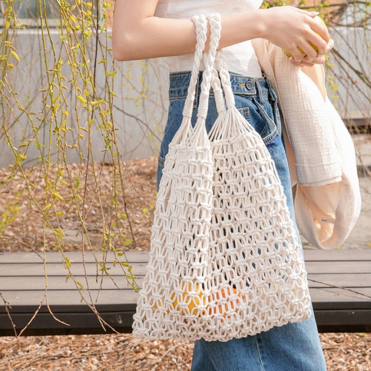 Women's Cotton Macrame Handwoven Net Tote Bag