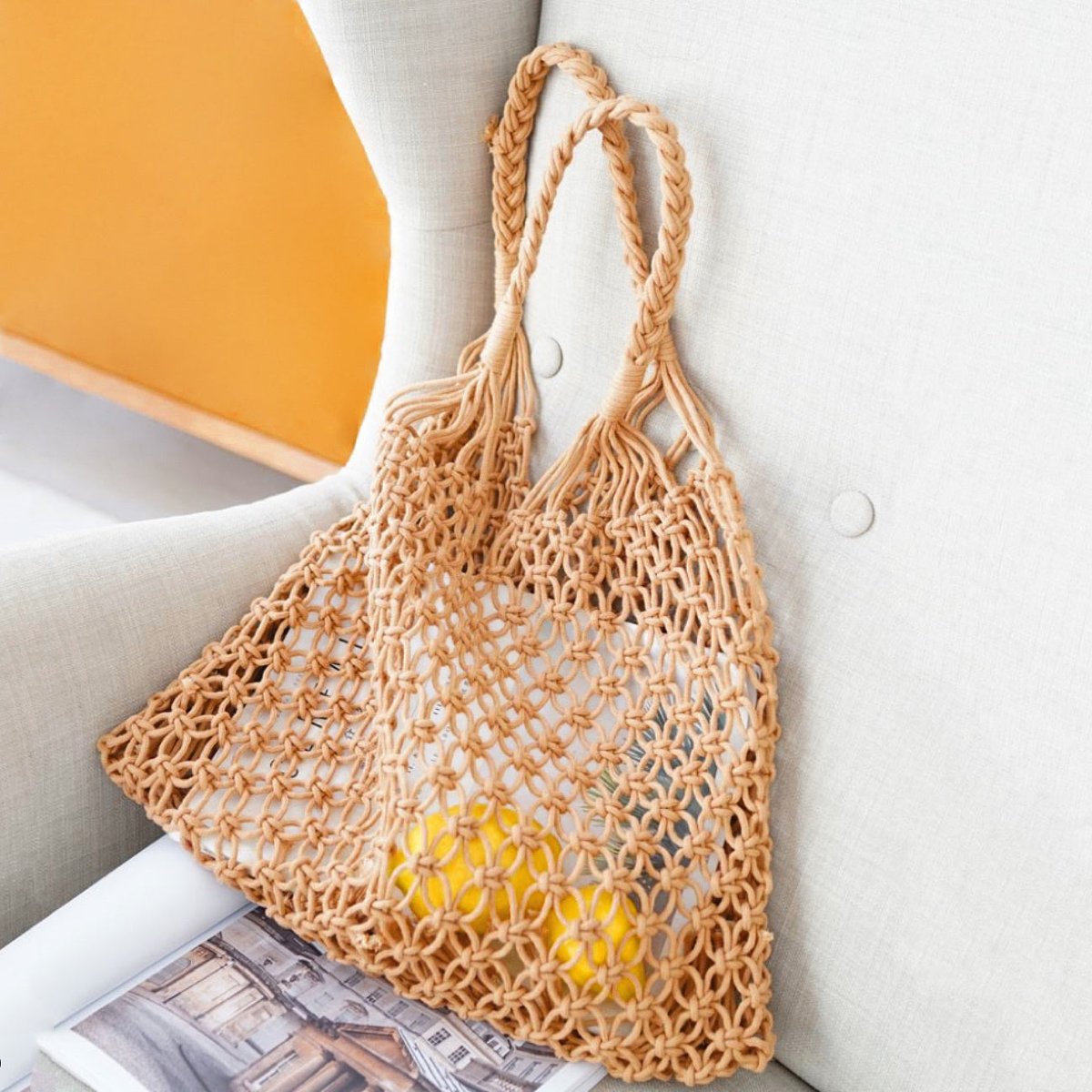 Women's Cotton Macrame Handwoven Net Tote Bag
