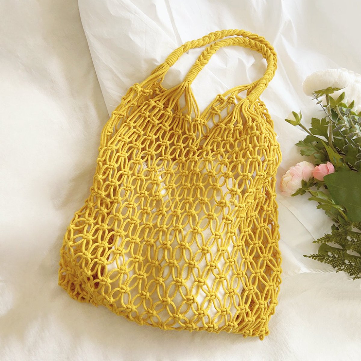Women's Cotton Macrame Handwoven Net Tote Bag