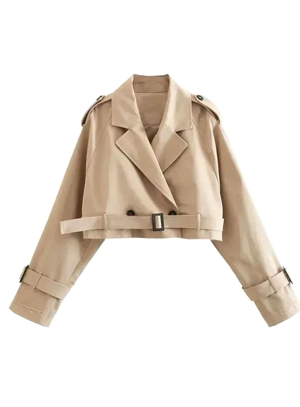Women's Cropped Beige Long-Sleeve Trench Coat
