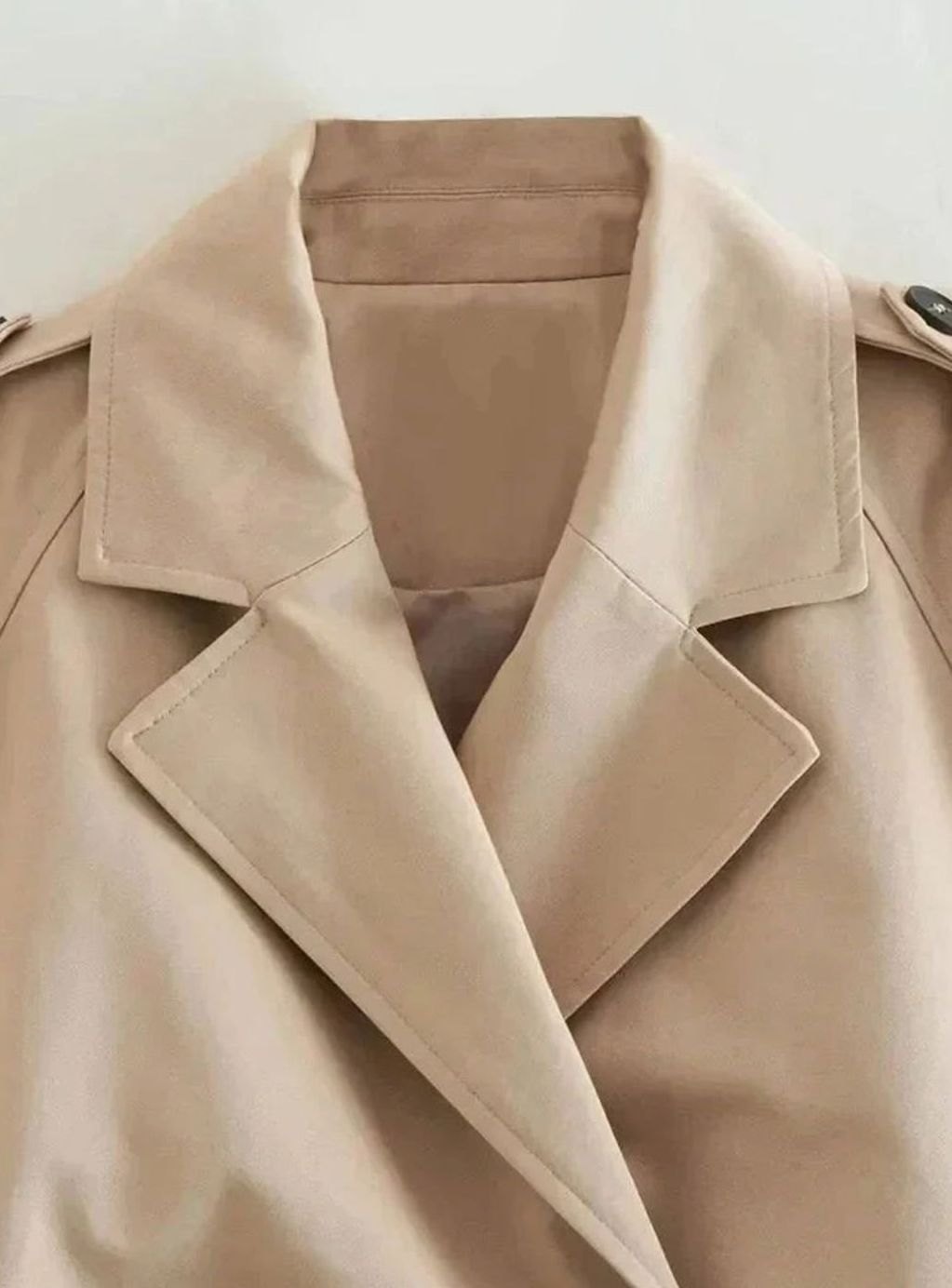 Women's Cropped Beige Long-Sleeve Trench Coat