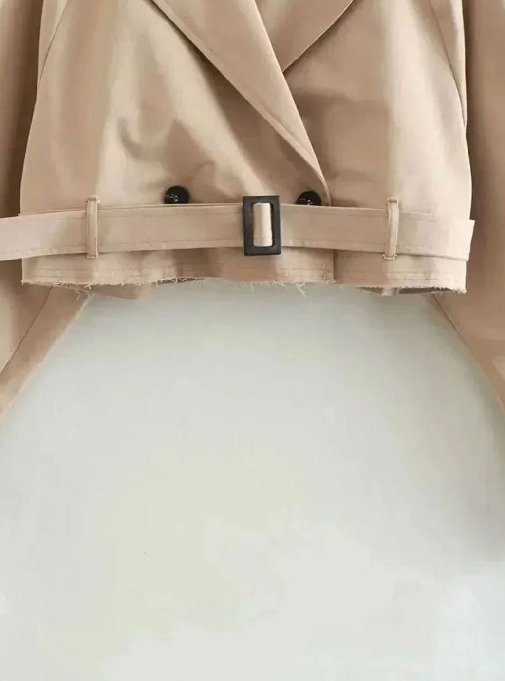 Women's Cropped Beige Long-Sleeve Trench Coat
