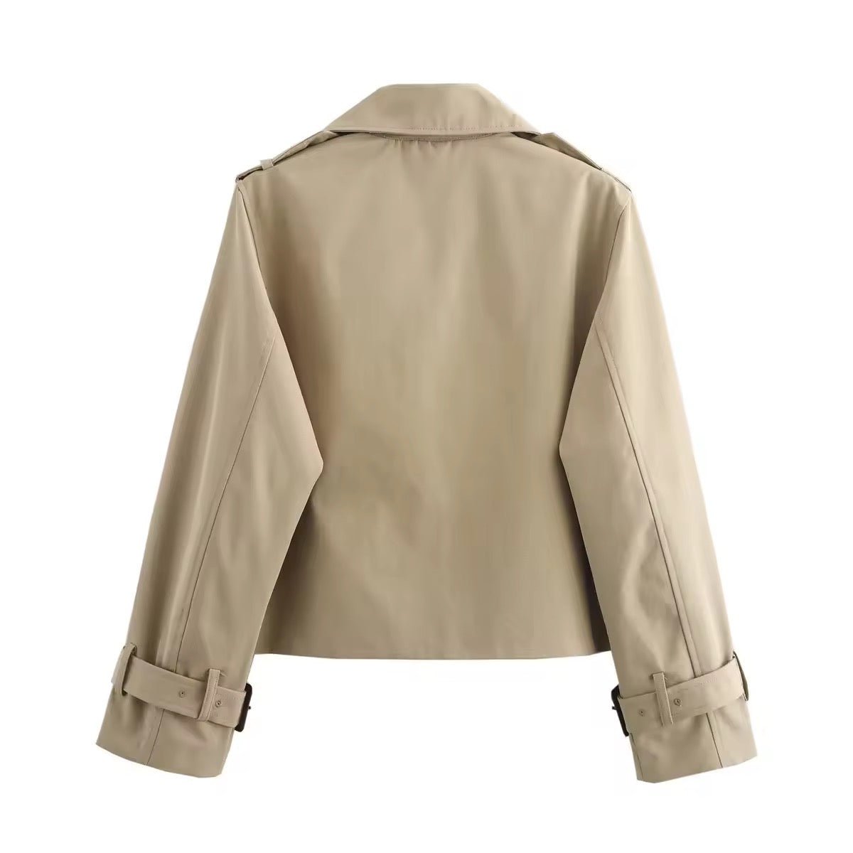 Women's Cropped Double-Breasted Trench Coat Buckle Cuff