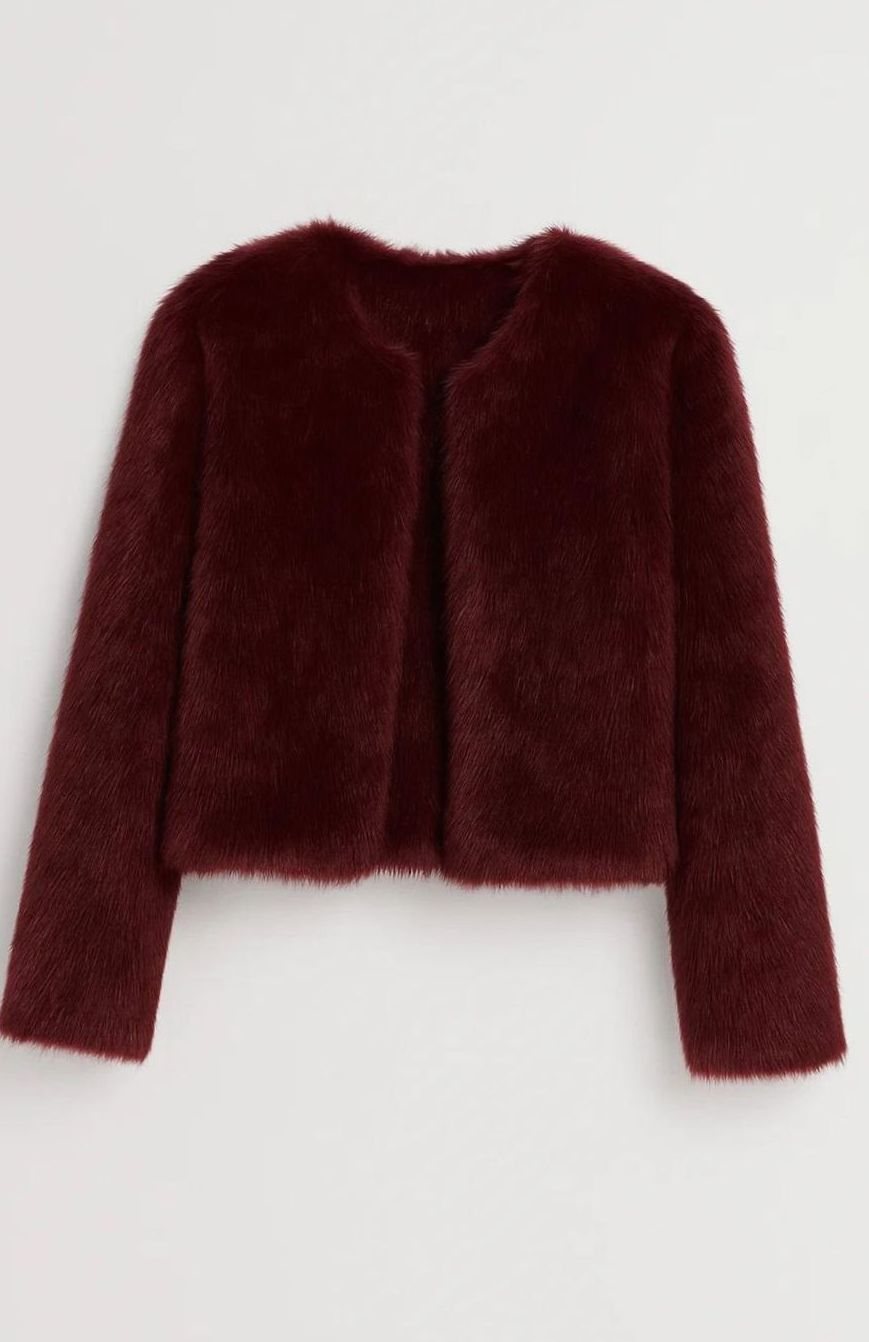 Women's Cropped Faux Fur Collarless Jacket