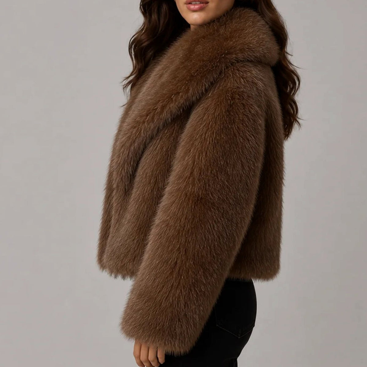 Women's Cropped Faux Fur Fluffy Jacket Oversized Collar