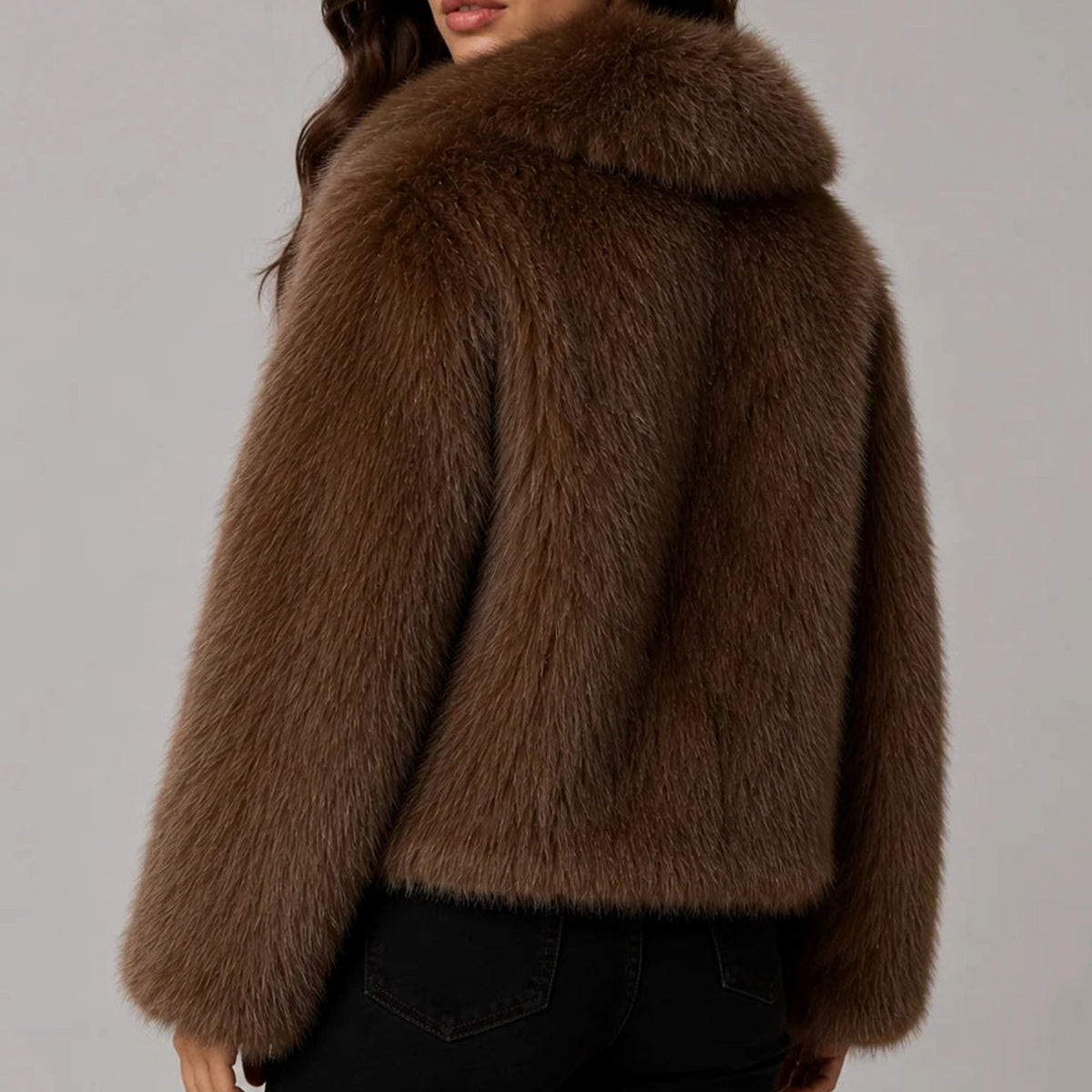 Women's Cropped Faux Fur Fluffy Jacket Oversized Collar