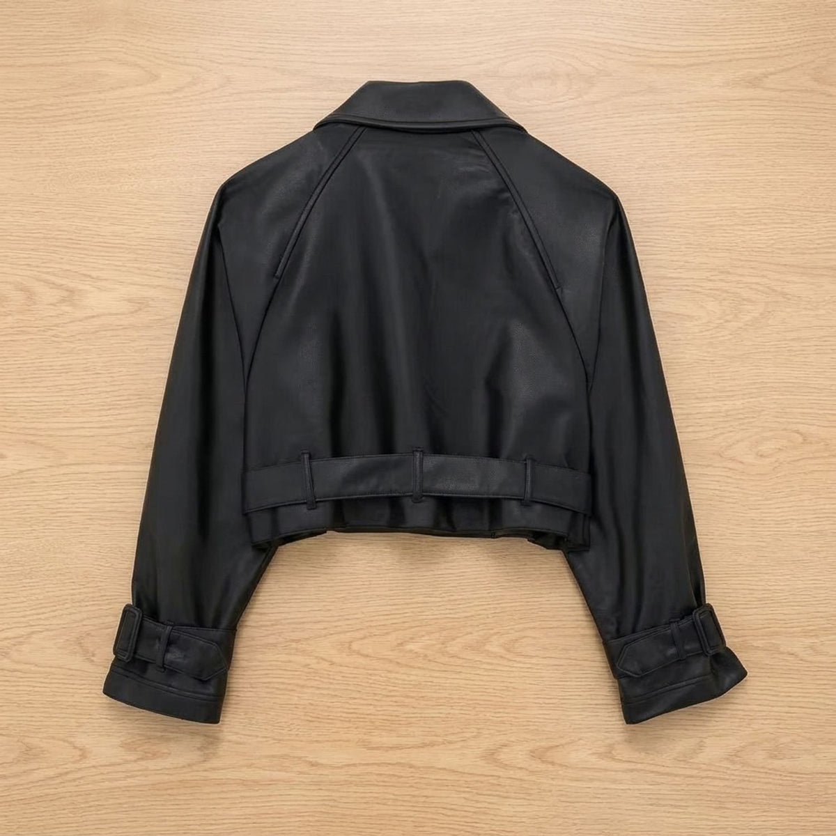 Women's Cropped Faux Leather Trench Jacket Belted